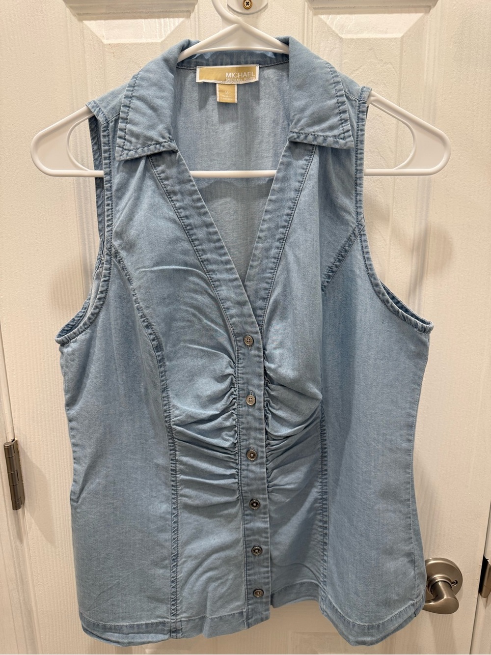 Michael Kors Light Blue Sleeveless Denim Button-Front Top- Size Med